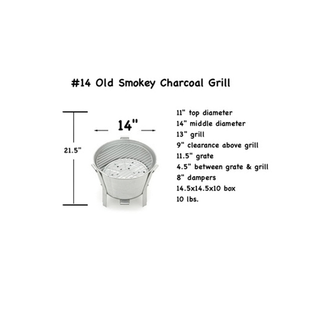 Dimensions of the #14 Old Smokey Charcoal Grill