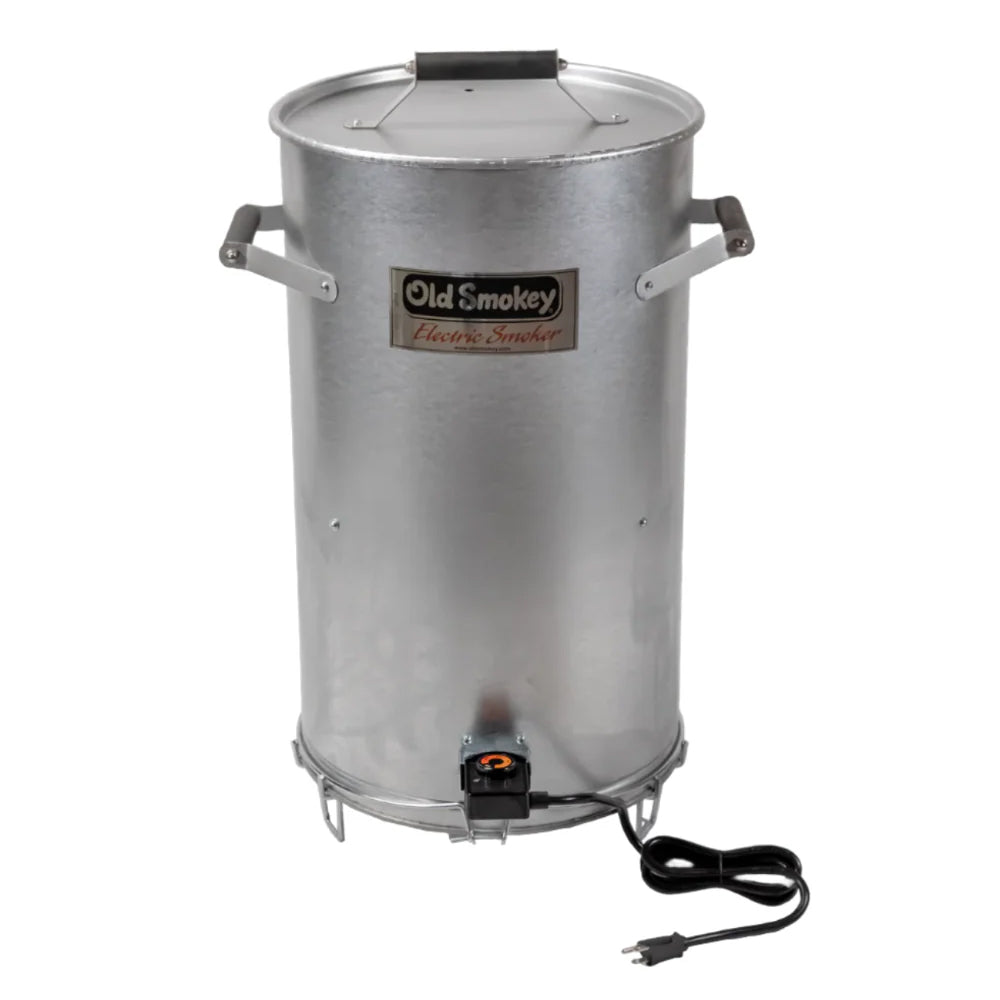 Metal smoker with 'Old Smokey' branding on a white background
