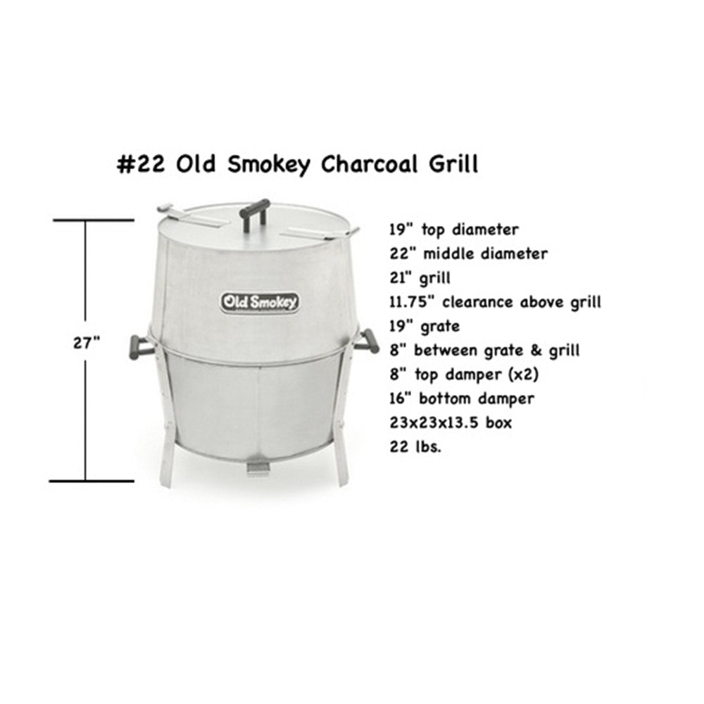 Dimensions of the #22 Old Smokey Charcoal Grill